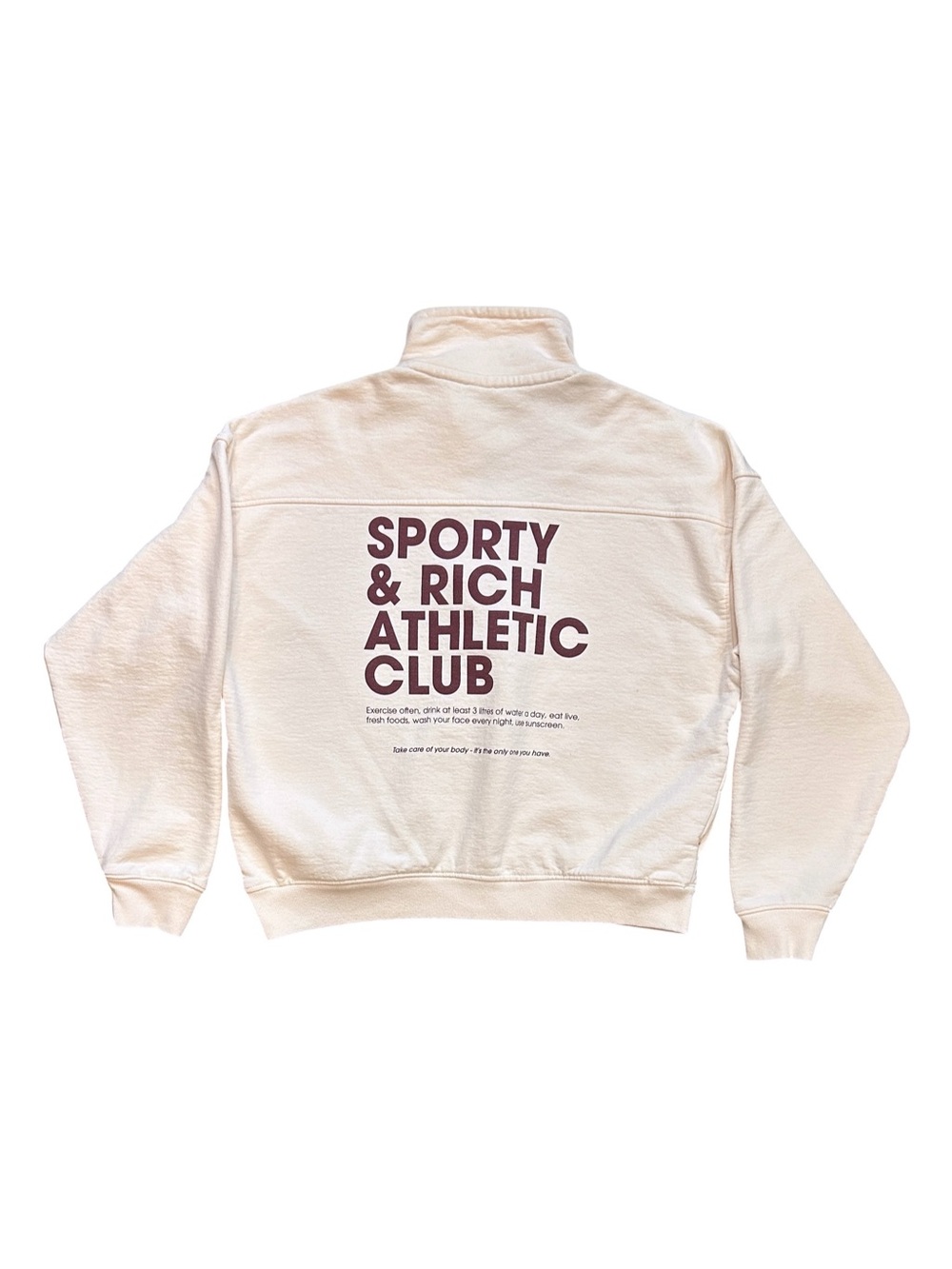 Sporty & Rich Exercise Often 1/2 Zip Sweatshirt Cream/Burgundy Small $190 - Picture 4 of 8